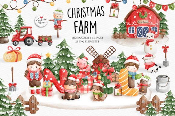 Christmas Farm Clipart for Festive Designs