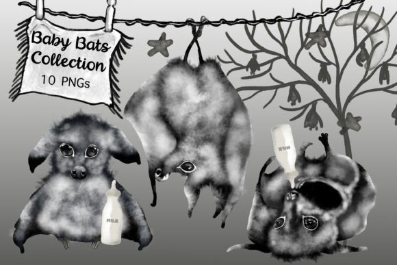 Cute Baby Bats Clipart Collection Set: Elevate Your Creative Projects with Whimsical Digital Art
