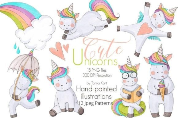 Cute Unicorns Collection: Watercolor Art