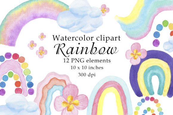 Vibrant Watercolor Rainbow Flowers Clipart PNG for Designers